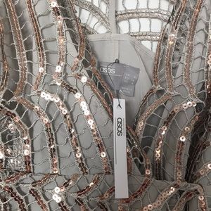 ASOS midi dress blouson sleeve & embellished lace